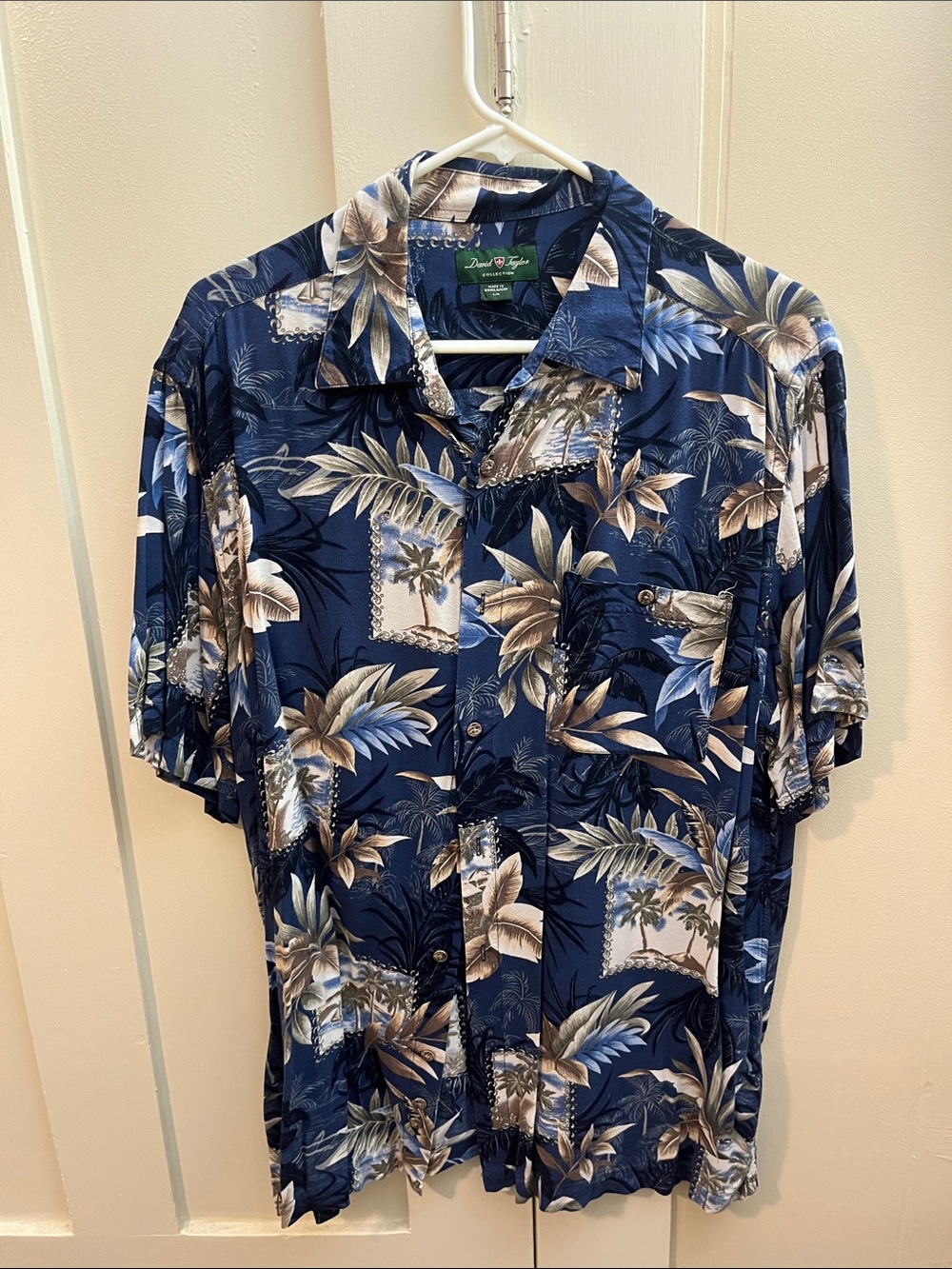 Daniel Taylor Blue Tropical Print Short-Sleeve Shirt